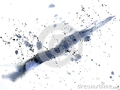 Watercolor black abstract hand drawn. isolated white background .wet on wet style. Stock Photo