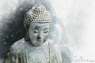 Watercolor painting of a buddha statue, sign for peace and wisdom Stock Photo