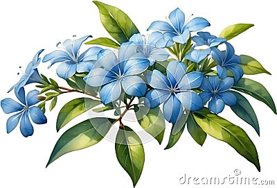Watercolor painting of Cape Plumbago flower. Ai-Generated Stock Photo