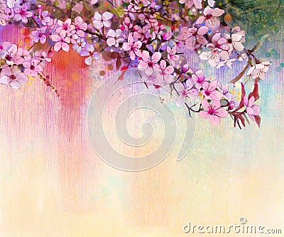 Watercolor Painting Cherry blossoms, Japanese cherry, Pink Sakura Stock Photo