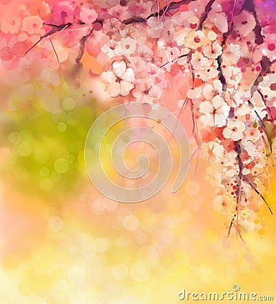 Watercolor Painting Cherry blossoms Stock Photo