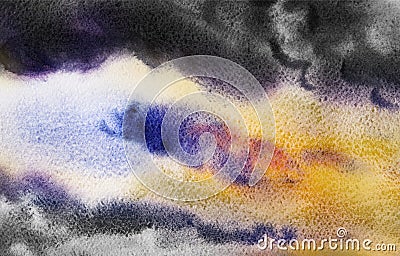 Watercolor painting cloud, sky colorful of rain-cloud in air. Stock Photo