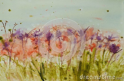 Watercolor painting of colorful wildflower field Stock Photo