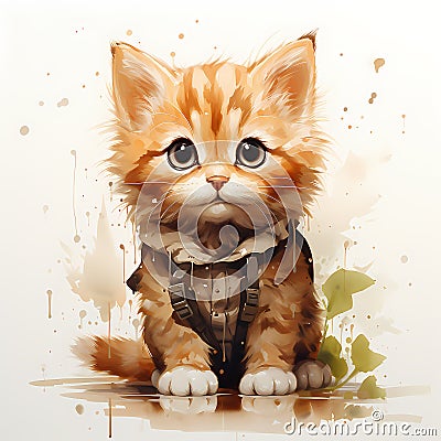 Watercolor and painting cute cat isolated on white background Stock Photo