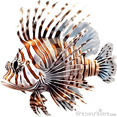 Watercolor painting of a cute lionfish (Pterois). AI-Generated. Stock Photo