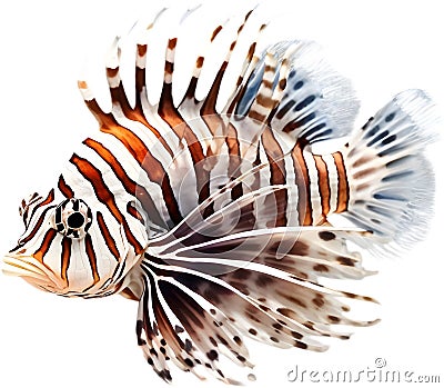 Watercolor painting of a cute lionfish (Pterois). AI-Generated. Stock Photo