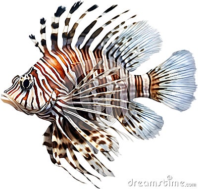 Watercolor painting of a cute lionfish (Pterois). AI-Generated. Stock Photo