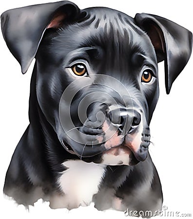 Cute Pitbull, a watercolor painting of a cute Pitbull. AI-Generated. Stock Photo