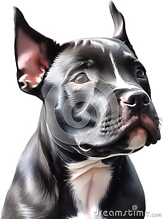 Cute Pitbull, a watercolor painting of a cute Pitbull. AI-Generated. Stock Photo