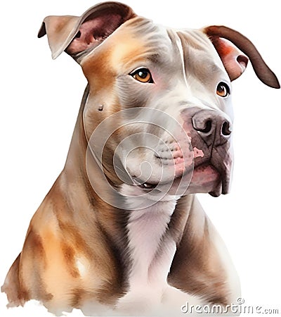 Cute Pitbull, a watercolor painting of a cute Pitbull. AI-Generated. Stock Photo