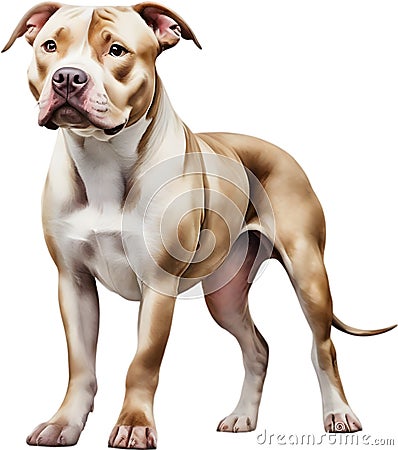 Cute Pitbull, a watercolor painting of a cute Pitbull. AI-Generated. Stock Photo