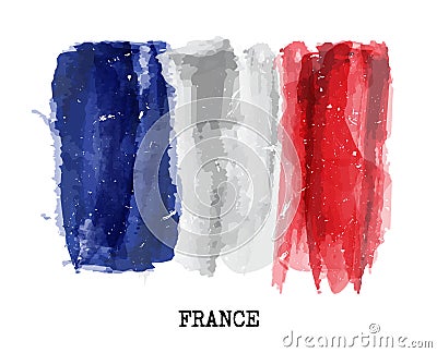 Watercolor painting flag of France . Vector Vector Illustration