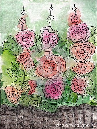 Watercolor painting of floral mallows design Stock Photo