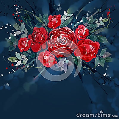 Watercolor painting Flower bouquets rose red . Stock Photo