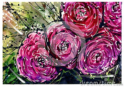 Watercolor painting Flower bouquets rose Stock Photo