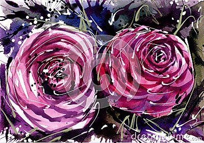 Watercolor painting Flower bouquets rose Stock Photo