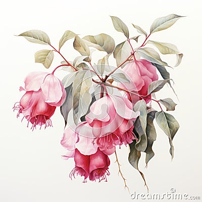 Pastel Watercolor Painting Of Pink Flowering Fuchsinopsis Stock Photo