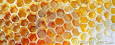 Watercolor painting of golden honeycomb. Painted honeycomb texture background. Honey production, apiculture. Generative AI Stock Photo