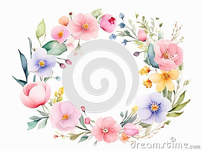 Watercolor painting happy circle flower frame Stock Photo