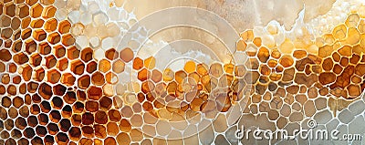 Watercolor painting of honeycomb background. Painted honeycomb texture. Honey production, apiculture. Medicinal propolis, painted Stock Photo