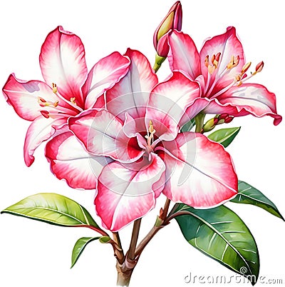 Watercolor painting of Impala Lily (Adenium multiflorum) flower. AI-Generated. Stock Photo