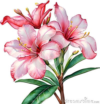 Watercolor painting of Impala Lily (Adenium multiflorum) flower. AI-Generated. Stock Photo