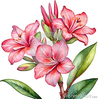 Watercolor painting of Impala Lily (Adenium multiflorum) flower. AI-Generated. Stock Photo