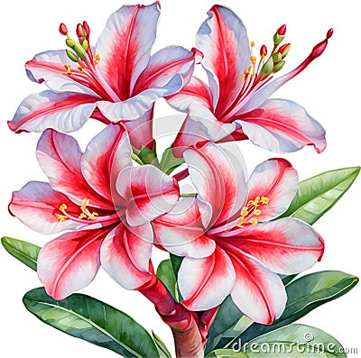 Watercolor painting of Impala Lily (Adenium multiflorum) flower. AI-Generated. Stock Photo