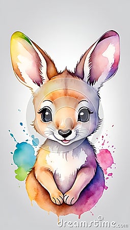 Colorful watercolor Kangaroo illustration isolated on a white background Stock Photo