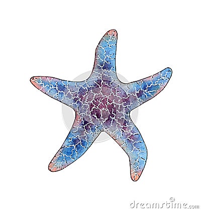 Watercolor painting lilac starfish. Ocean, marine animals. Vector Illustration