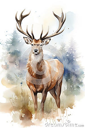Watercolor painting of a majestic deer Stock Photo