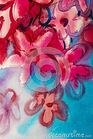 Watercolor painting original flower colorful of bouquet pink flowers. Stock Photo