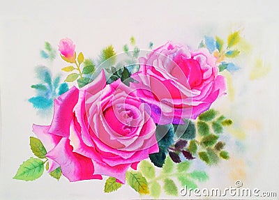 Watercolor painting original realistic flower pink flower of rose Stock Photo