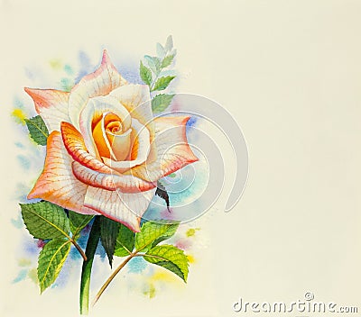 Watercolor painting original realistic orange flower of roses Stock Photo