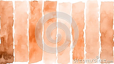 A watercolor painting palette featuring vertical stripes in shades of peach fuzz color. Modern trendy tone hue shade Stock Photo