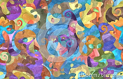 Watercolor painting. Portrait of a strange persons. Cubism and picasso style. Graffiti print. Illustration Stock Photo