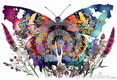 Watercolor painting of a pretty butterfly. Generative AI. Stock Photo