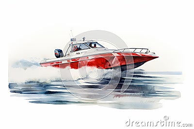 Watercolor painting of a race boat in action scene. Beautiful illustration picture. Generative AI Cartoon Illustration