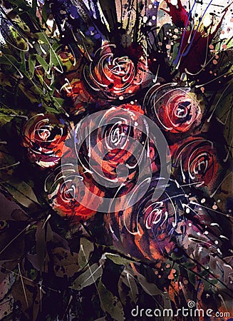 Watercolor painting roses Dark color Stock Photo