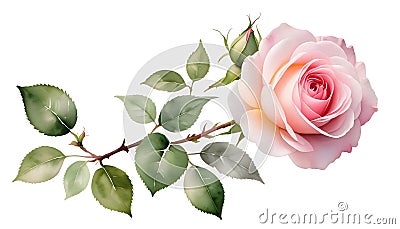 Watercolor Painting soft pink rose on white background Vector Illustration