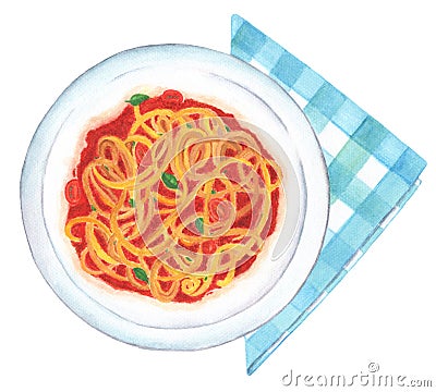 Spaghetti pomodoro watercolor illustration Stock Photo