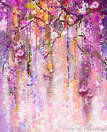 Watercolor painting. Spring purple flowers Wisteria Stock Photo