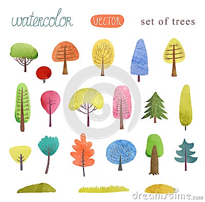 Watercolor painting trees, file, a set of trees Vector Illustration