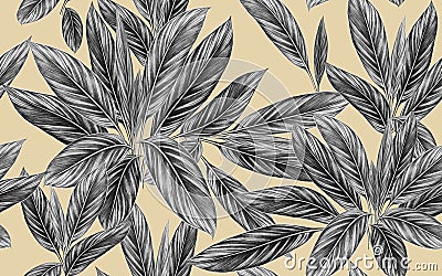 Watercolor painting tropical leave,coconut,palm leaf, seamless pattern on sand color background.Watercolor illustration tropical e Cartoon Illustration