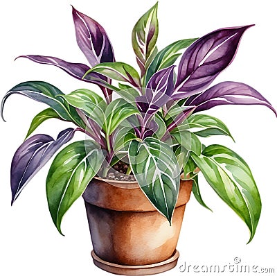 Watercolor painting of the Wandering Jew Plant. Stock Photo