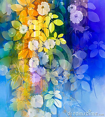 Watercolor painting white flowers and soft color leaves Stock Photo