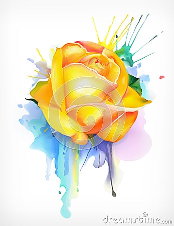 Watercolor painting, yellow rose Vector Illustration