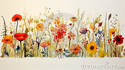 Watercolor paintings of flower bouquets, colorful pastel flowers, beautiful flowers and grass Stock Photo