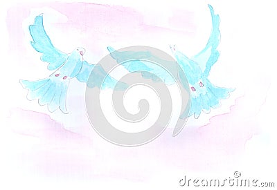 Watercolor, pair of doves, love and wedding. Flying birds. art decoration, sketch. Illustration hand drawn modern Stock Photo