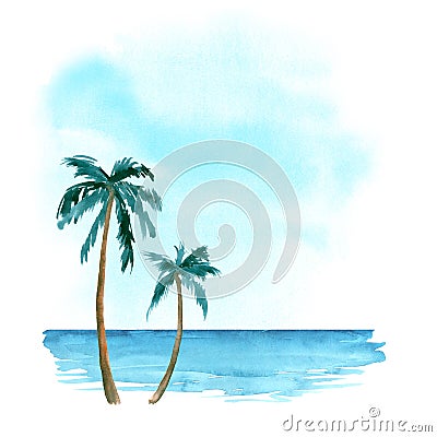 Watercolor palm beach Stock Photo